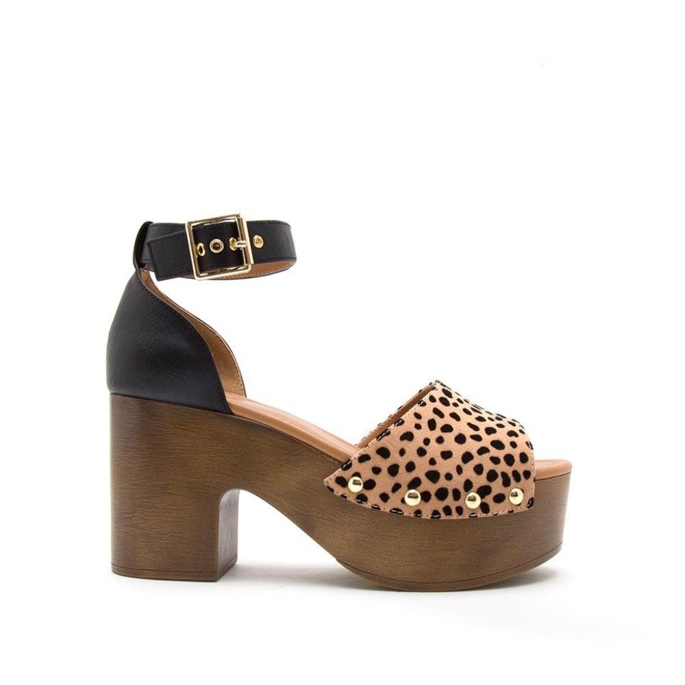 Tan Black Leopard Single Band Ankle Strap Sandals (Liquidation Sale) - Picture 2 of 4